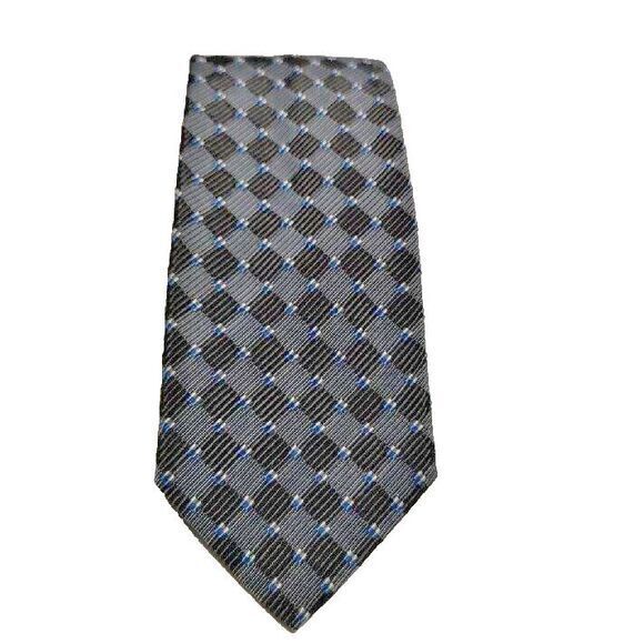 XMI COUTURE Men Tie Silk Geometric Black & Grey Corp Core Suit Vintage Necktie - Picture 3 of 4